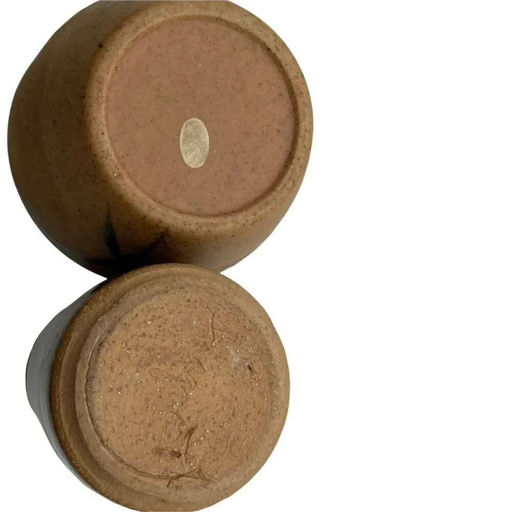 Mini Vases Set Of Two Beige Brown Ceramic Portable Signed Mid Century Charming - Picture 6 of 12
